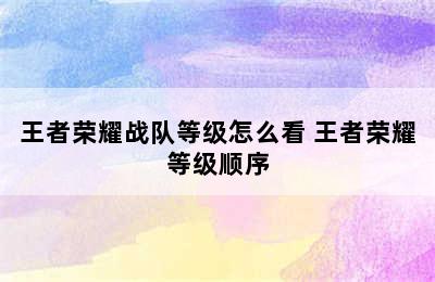 王者荣耀战队等级怎么看 王者荣耀等级顺序